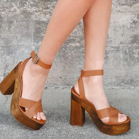 Laurel Cognac Vachetta Leather Platform Sandals - Picture 1 of 3